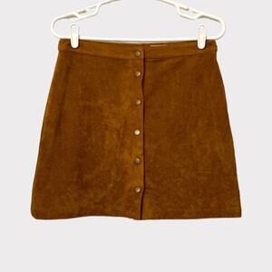 Maison Jules Womens Faux Suede Mini Skirt sz 6 Chestnut Brown Boho Cottagecore